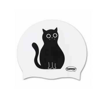 Cuffia piscina in silicone bianca con gatto stilizzato - 3 varianti