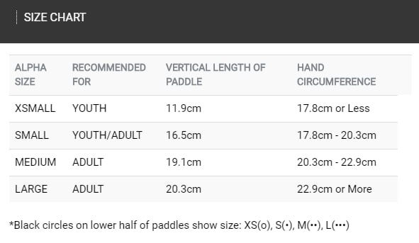 agility paddle palette nuoto tabella taglie